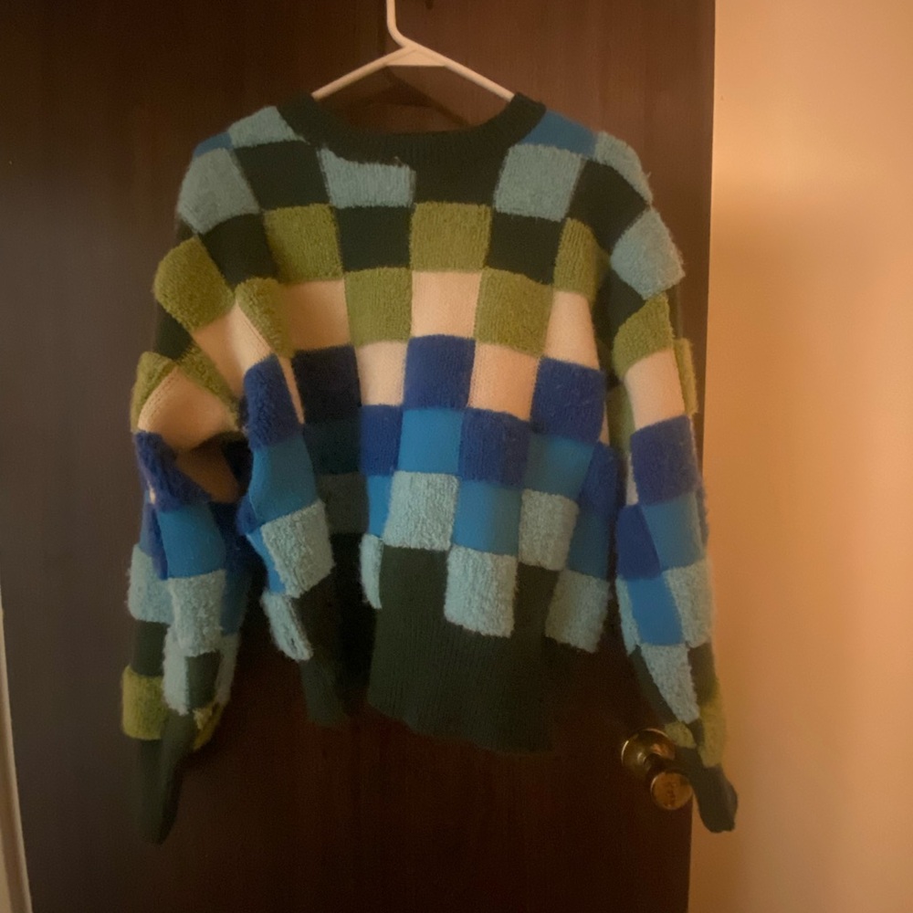 REPOSH &Merci Green and Blue Checkered Sweater in Size Medium - Picture 9 of 14